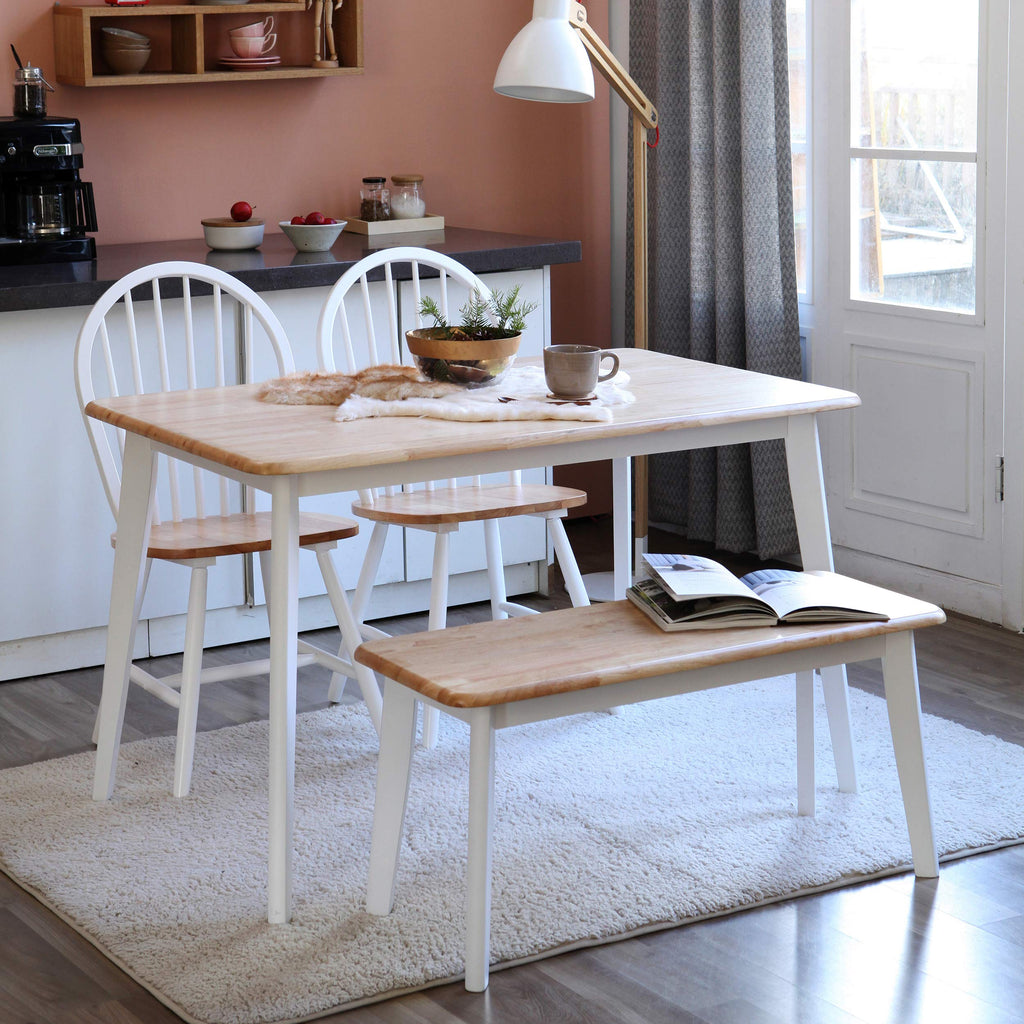 Canberra 47.2" Rectangular Wooden Dining Table/Mid Century Modern Malaysian Oak Kitchen Table (Natural-White) Table