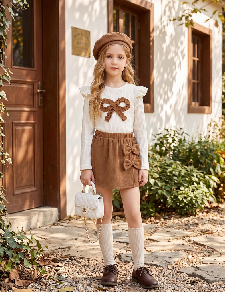 Toddler Girls Clothes Ruffle Sleeve Skirt Set Fall Outfit