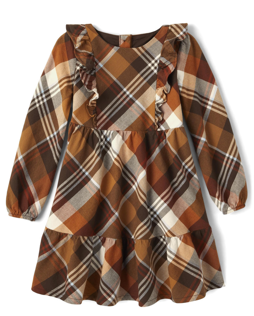 And Toddler Long Sleeve Casual Print Dresses,Flutter Plaid,7