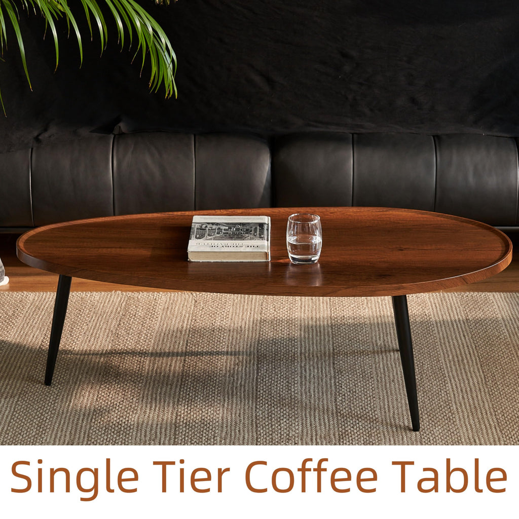Mossi Modern Coffee Table, Mid-Century Oval Wood Coffee Table, Center Table for Small Space, D47xW23.6xH15, Espresso