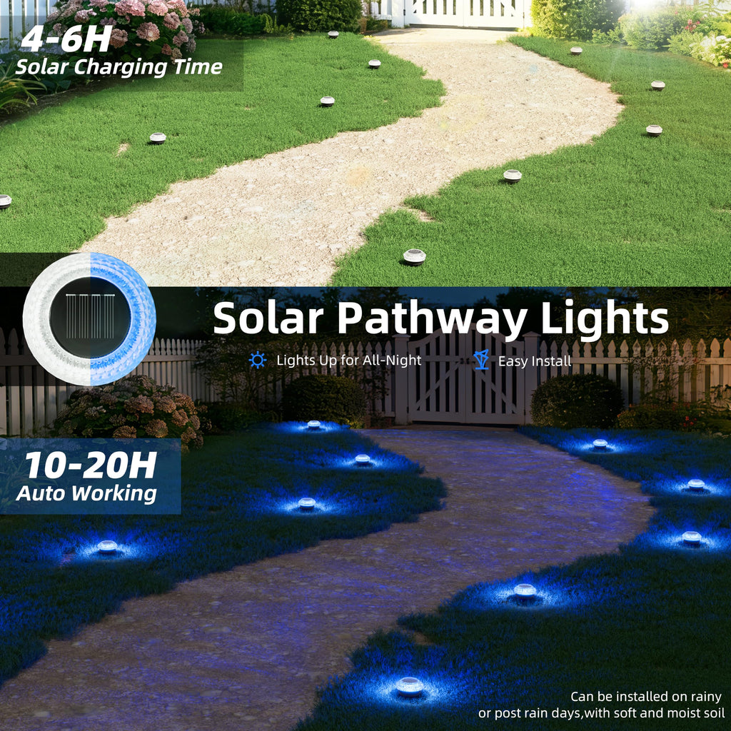 Solar Ground Lights Outdoor, 12 Pack Flat Solar Pathway Lights, IP67 Waterproof Solar Powered Disc Lights, Landscape