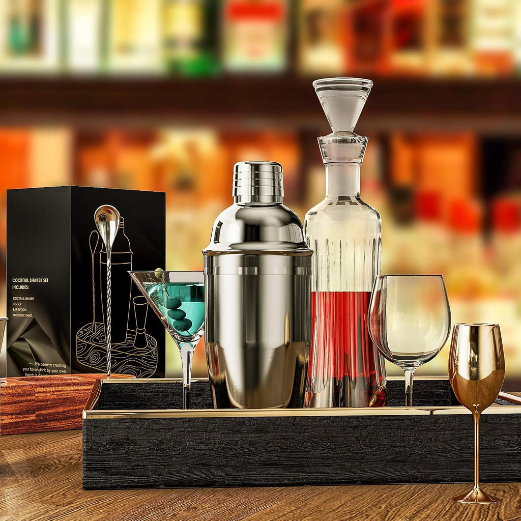Cocktail Shaker Set,24oz Martini Shaker,Bartender Kit with Stand - Set of 4