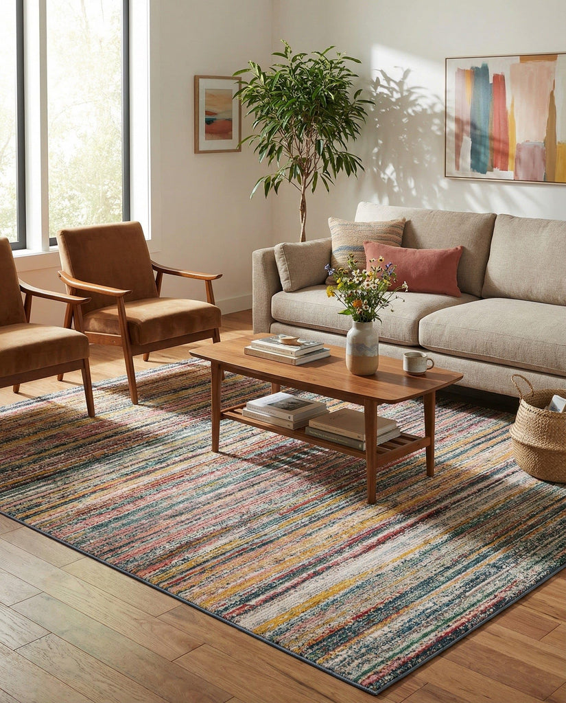 Gemstone Rug - 6' 2 Multi Easy-Clean Area Rug - Modern Textured Stripe Design, Perfect, and Home Office