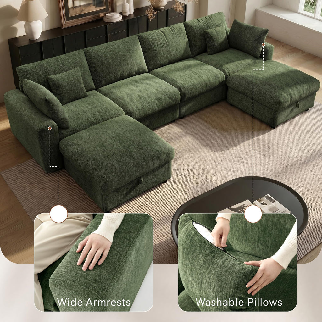 141" Oversized Cloud Sectional Couches, Modular Sectional Sofa with Wide Deep Seat, U Shaped Couch with Throw Pillow