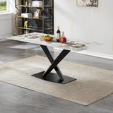 Modern Marble Dining Table, 70" White Kitchen Dining Room Table for 4 6 8 with 0.4" Thick Faux Marble Tabletop and
