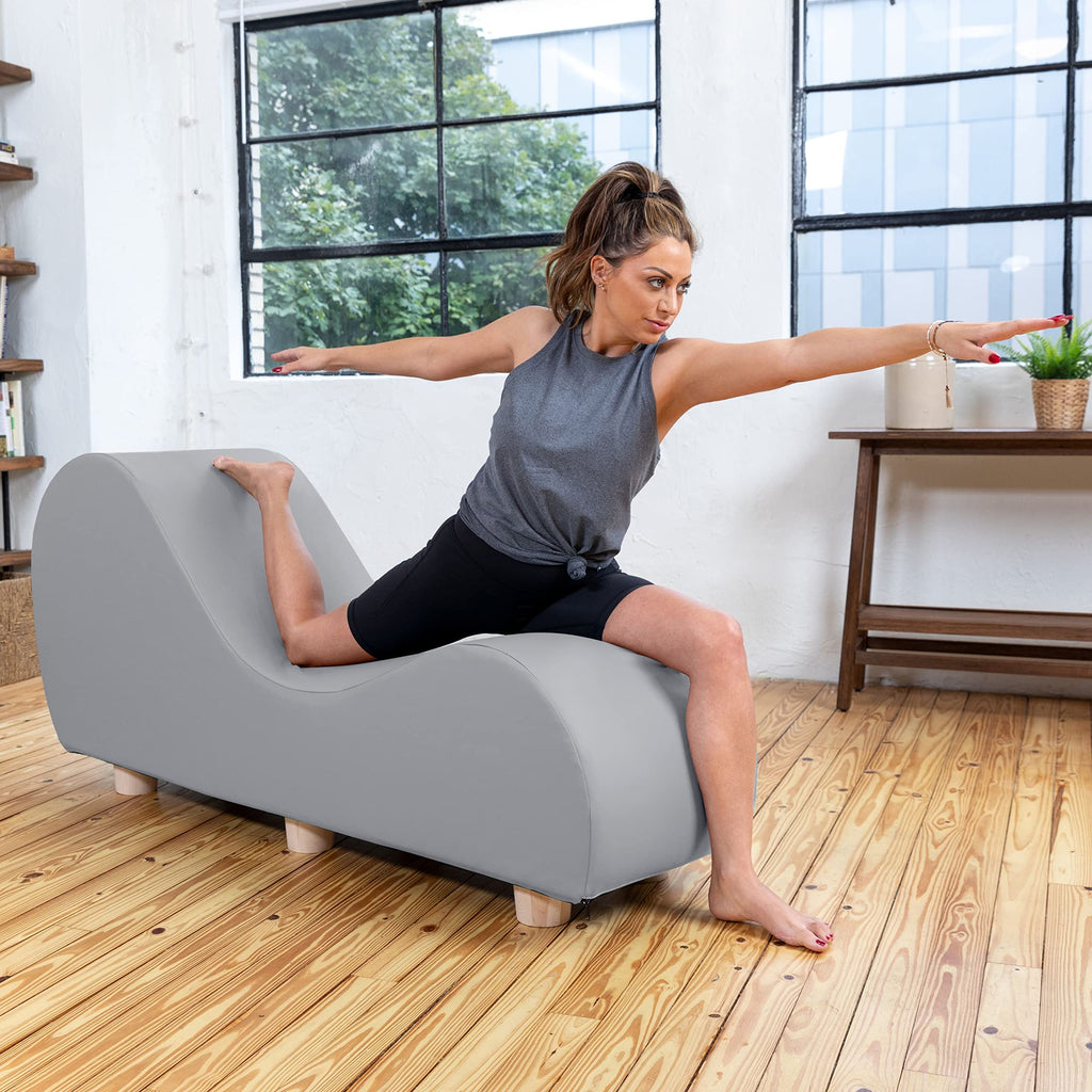 Chaise Lounge Chair for Stretching and Relaxation, Hevea Wood Feet, Microvelvet Grey