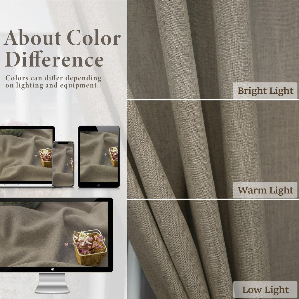 Extra Long Curtains 2 Panels Set Dark Taupe Linen Curtains 108 inches Long Back Tab Extra Wide Curtain Neutral