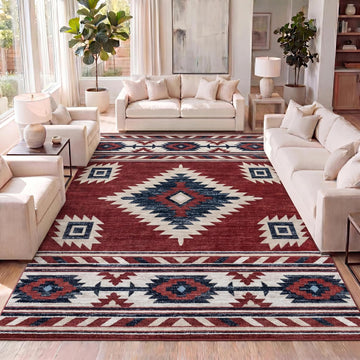 Medallion Southwestern Indoor Area Rug Red/Navy/Cream, Serape, Easy-Cleaning, High Traffic, Pet-Friendly