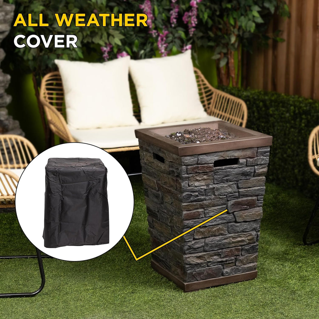GXT966 Stone Look Column Gas Fire Pit with 32K BTU and Adjustable Flame, Cozy Patio Decor, 29" H, Multicolor
