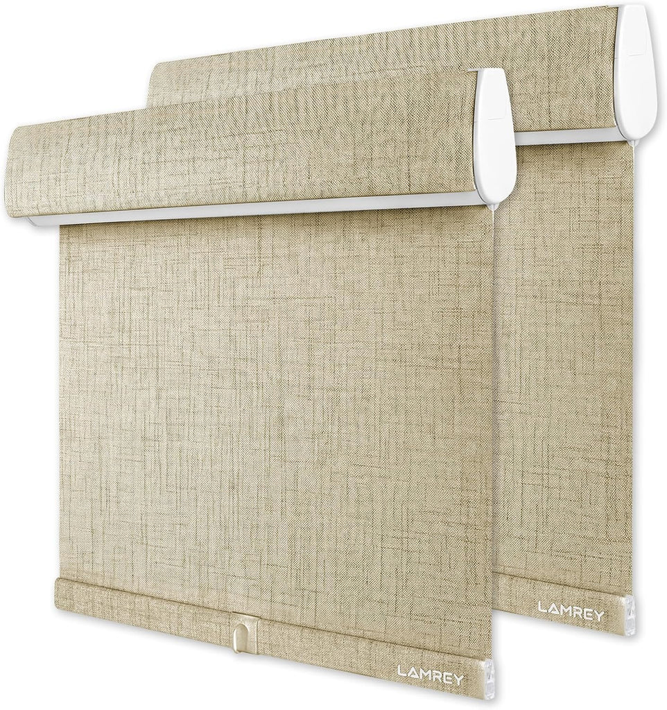 Cordless Blackout Roller Shades, 100% Light Blocking Linen W - Natural Linen