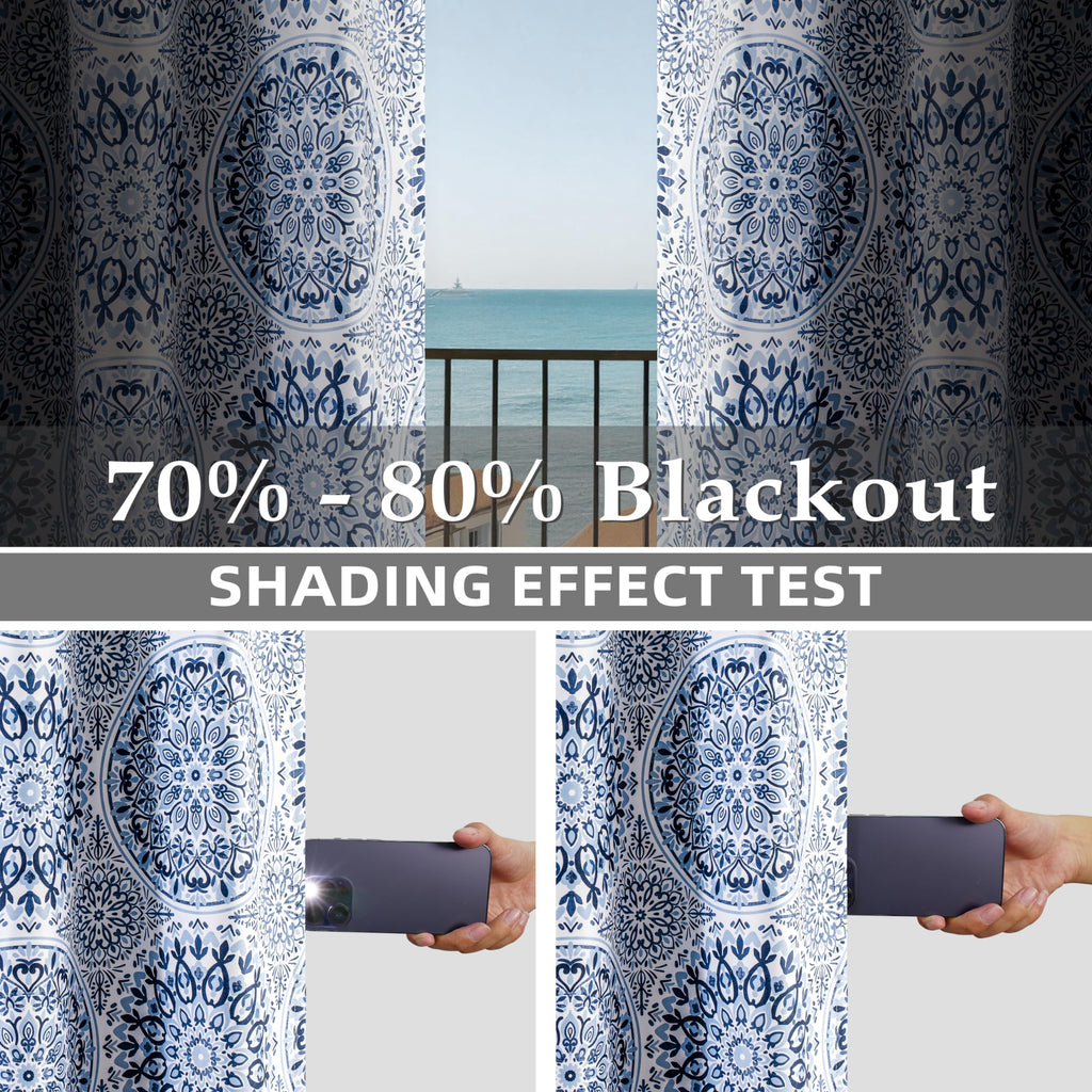 Curtains Blackout Curtain 84 Inch Medallion Drapes Watercolor Damask Pattern Lined Window Treatments Grommet 2 Panels