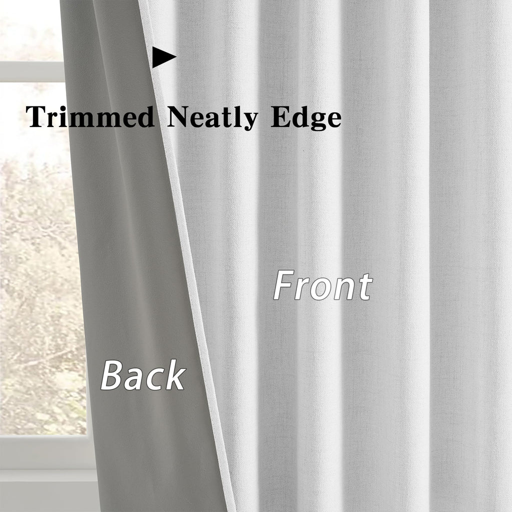 Snow White Blackout Curtains 100 Inches Long Modern Rustic Textured Back Tab Grey Backing Window Hook Draperies