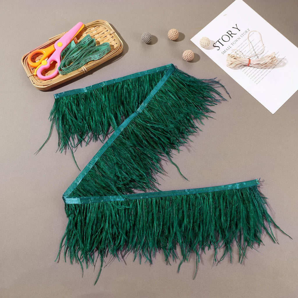 Dark Green Ostrich Feather Trim, 4-5 Inch 2 Yards