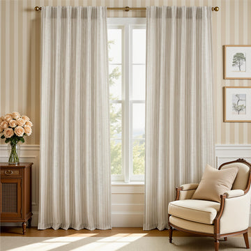 100% Blackout Linen Hygge Striped Curtains Double Layer Farmhouse Drapes 96 Inches Long Bedroom Yarn Dyed Woven