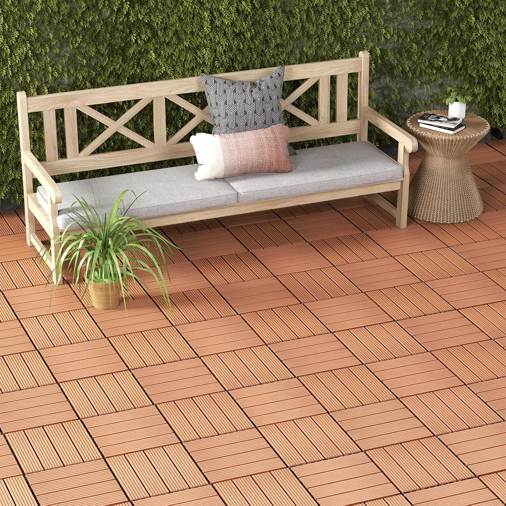 Interlocking Deck Tiles 18 Pack - 18 sq.ft Composite Outdoor Flooring Covering All Weather Use, 12 x 12 in Patio
