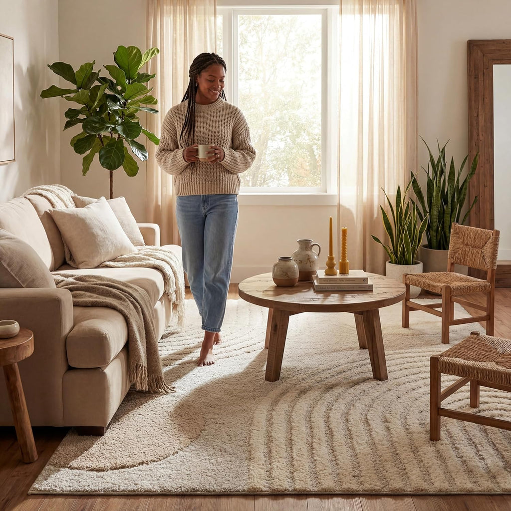 Gloria Beige, 12' x 15', Abstract, Shag, Soft and Cozy, Plush, High Traffic, Stain Resistant, Easy Clean