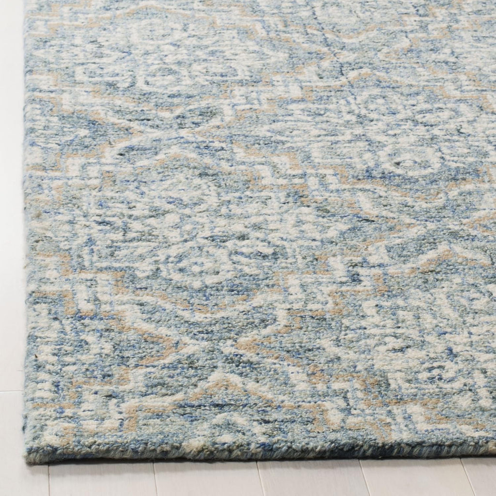 Abstract Area Rug - 10' x 14', Blue & Grey, Handmade Wool