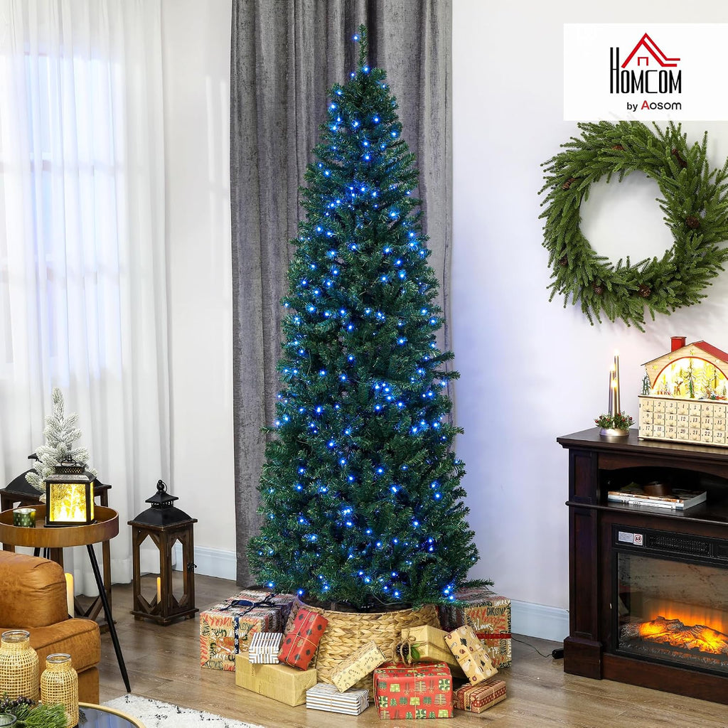 7ft Prelit Christmas Tree with Colorful LED Lights Slim Fir Green | DIY Synchronized Lights, Xmas Tree, 12 Modes