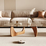 Morden Coffee Table, 42.5" x 28.5" x 16.1" Triangle Tempered Glass Top, Color: Natural Wood