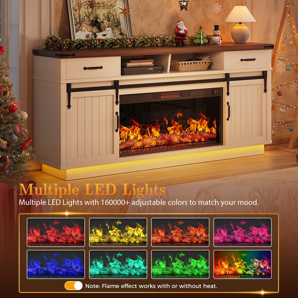 70'' Fireplace TV Stand with 36'' Electric Fireplace, Tall Farmhouse TV Stand for 65/75 Inch TV, Entertainment Center