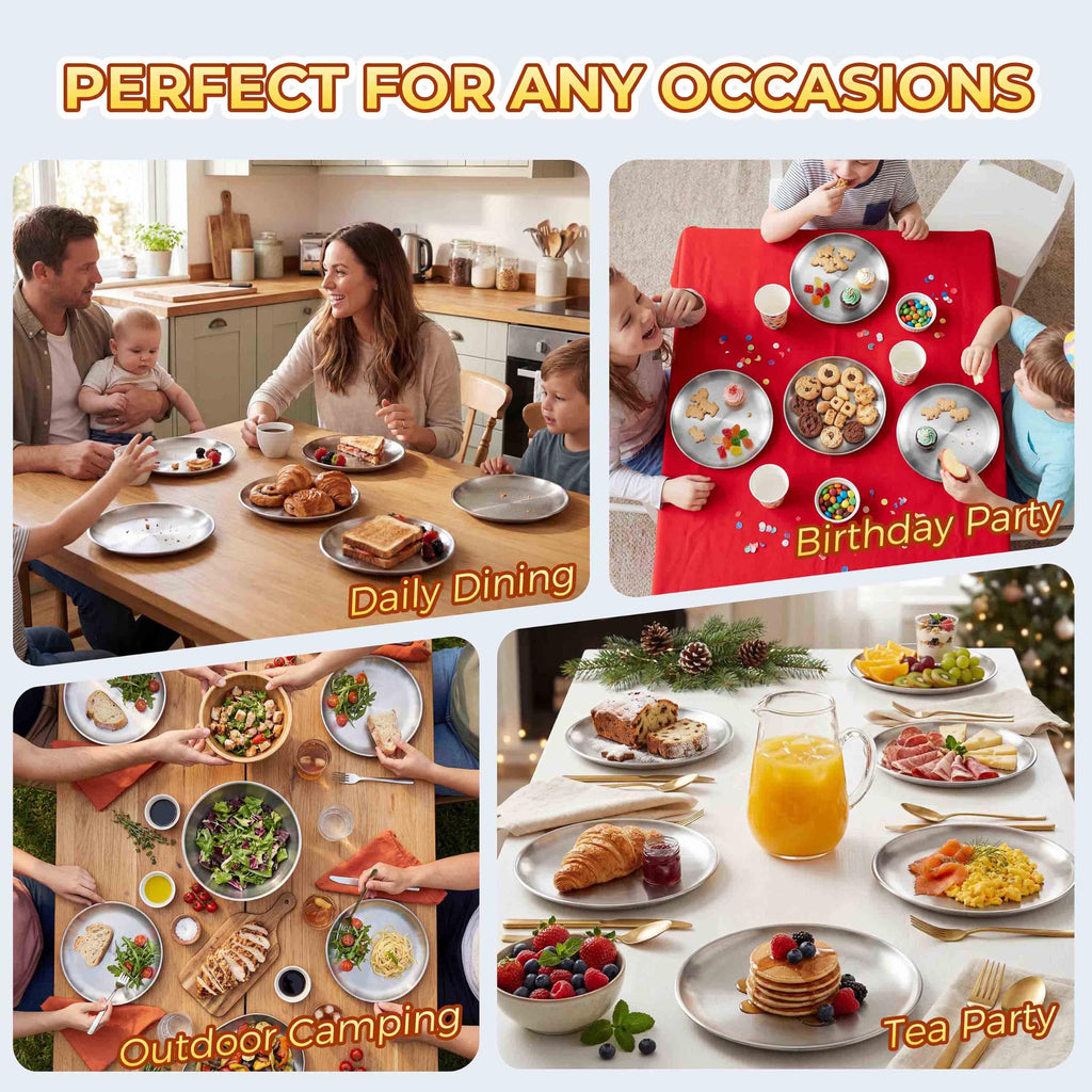 8 PCS Stainless Steel Plate Set, 10.2 Inches Dinner Plates Reusable