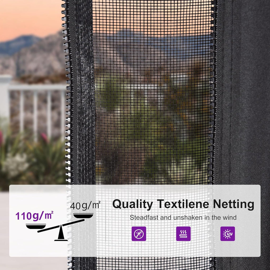 8' X 12' Hardtop Gazebo Outdoor Wood Grain Aluminum Frame Galvanized Steel Double Roof Gazebos with Netting and
