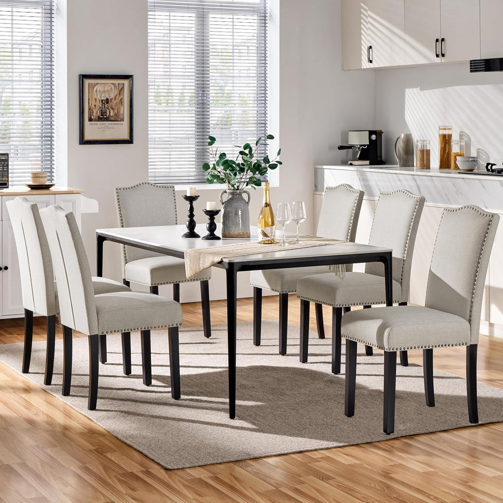 Dining Chairs Set of 2 Modern Kitchen Chairs with Fabric Upholstered Seat and Solid Wood Legs for Home Kitchen, Beige