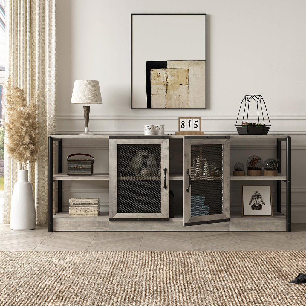 TV Stand for 65 inches TVs, Farmhouse Entertainment Center with Storage Cabinet and Mesh Doors, Industrial TV Media