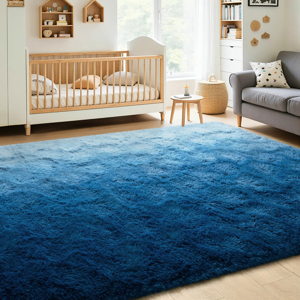 8x10 Large Plush Gradient Navy Blue Area Rug