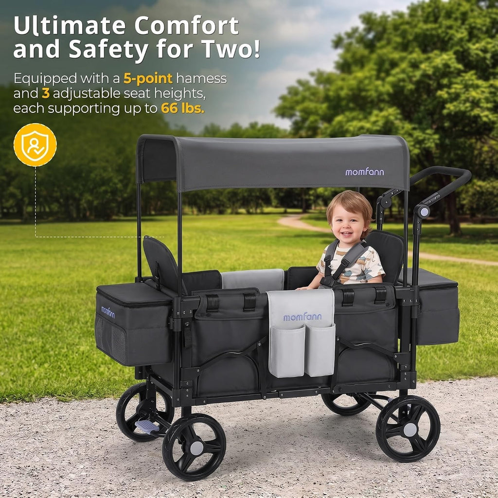 Stroller Wagon for Kids, Double Wagon Stroller Toddlers, All-Terrain Baby Wagon with Canopy & 2 Seaters, Adjustable