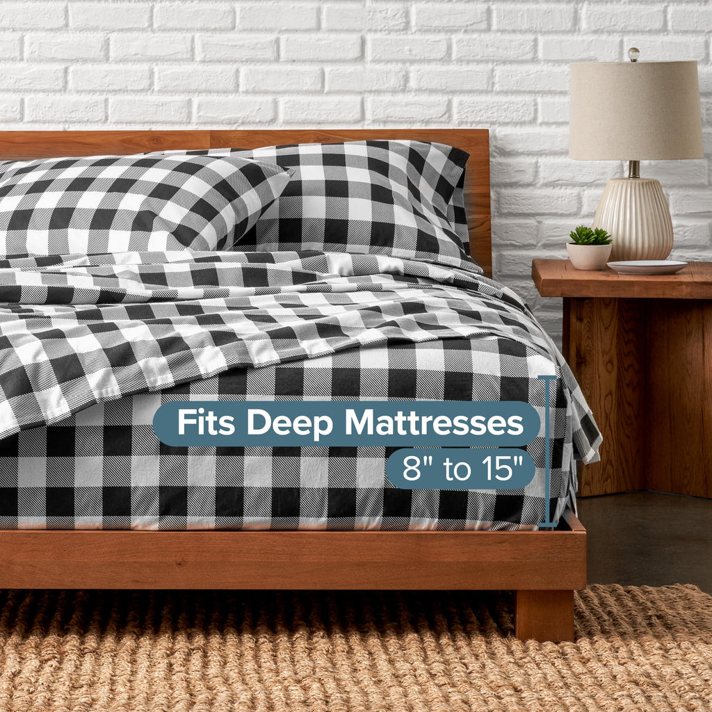 Flannel Sheet Set Prints (Full, Buffalo Plaid - White/Black)