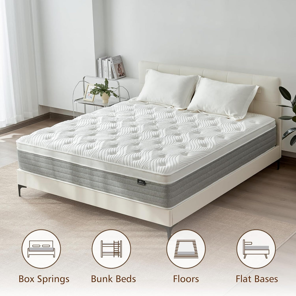 King Mattress 14 Inch, Medium Firm King Size Mattress in a Box,Hybrid Mattresses with Gel Foam & Zoned Pocket Springs