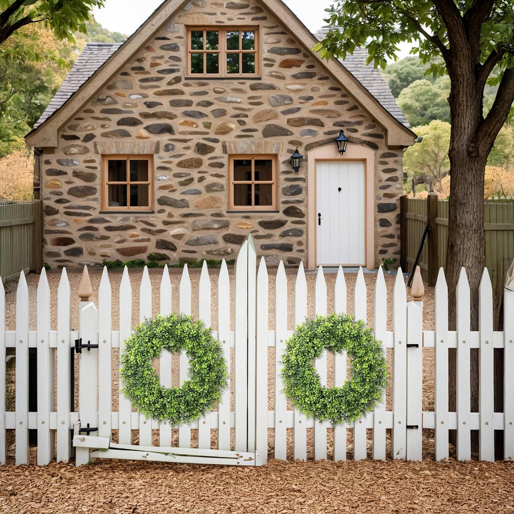 20IN Artificial Boxwood Wreaths for Front Door,Spring Summer All Season Wreath,Green Wreath Suitable