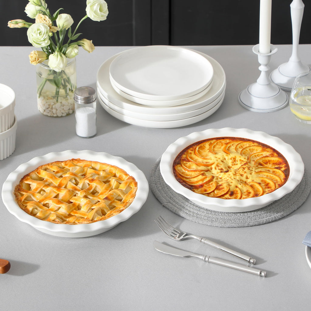40 Oz Ceramic Pie Pan 9 Inch, Fluted Pie Dish for Quiche