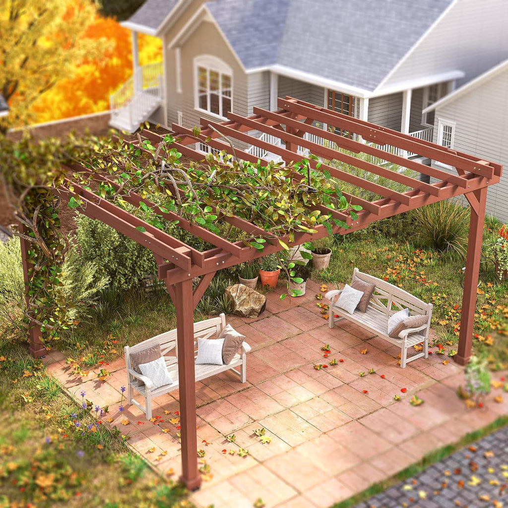 11' x 12.5' Outdoor Pergola, Wood Pergola Gazebo Grape Trellis with Stable Structure for Climbing Plant Support, Patio