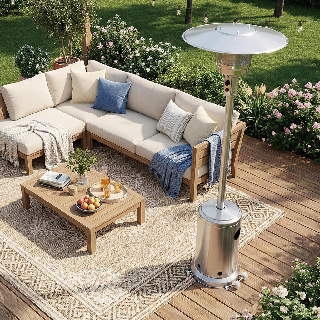 Propane Patio Heater 46,000 BTU with Stainless Steel Design and Wheels Ideal for Backyard, Garden