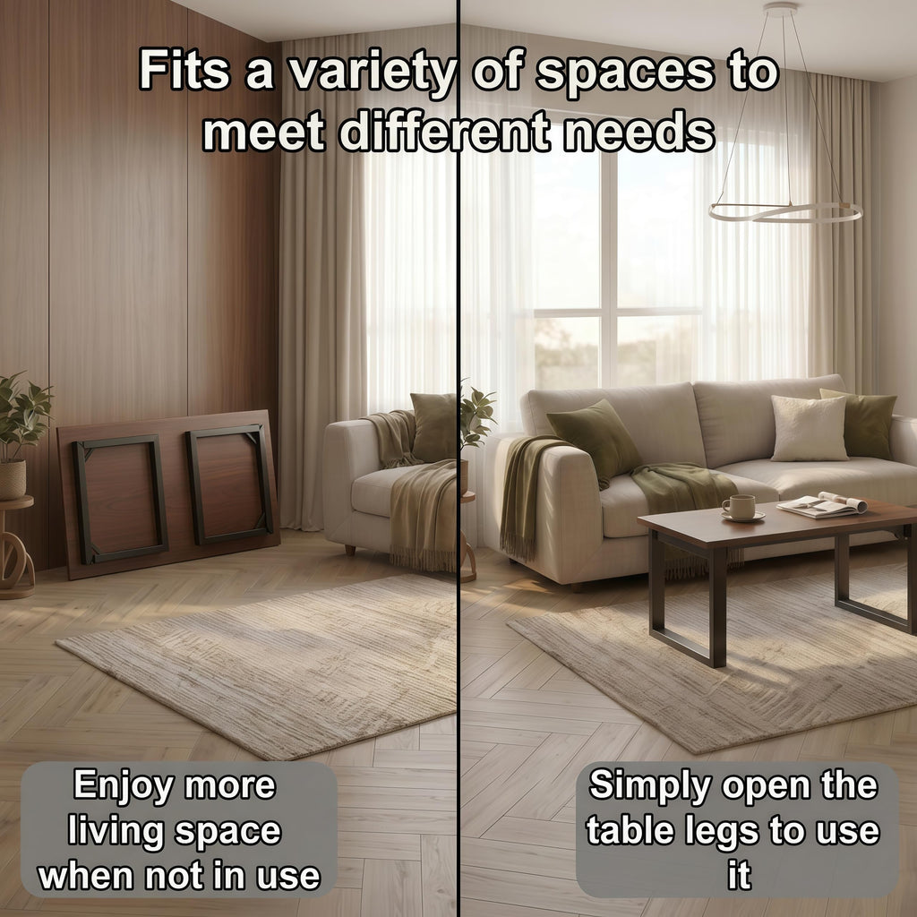 Walnut Folding Coffee Table, No Assembly Required for Small Spaces, 35.5In