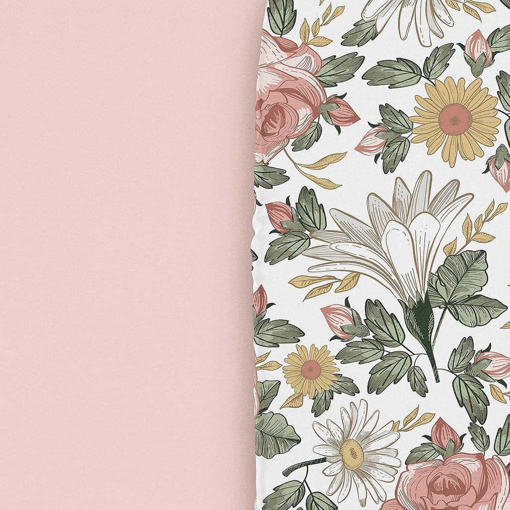 2-Piece Baby Bassinet Sheets Set (Boho Vintage Floral) for Girls, Infant Newborn Nursery, Oval, Rectangle & Hourglass