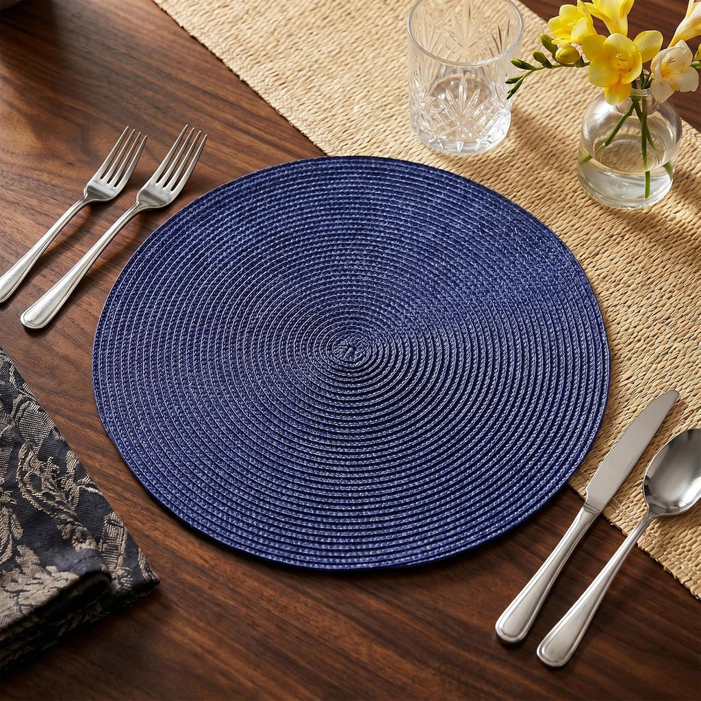 Round Placemats Heat Resistant Washable Non-Slip Woven Braided Table Mats for Dining Table Kitchen & Home - Set of 4