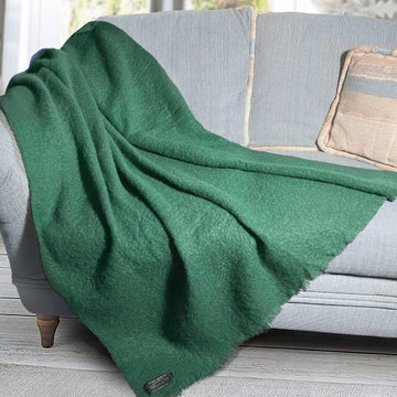 Irish Mohair & Wool Throw Blanket, 54x72in, Solid Green