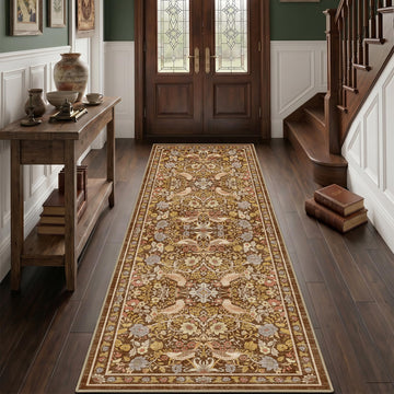 2x6 Washable Runner Rug, Vintage Botanical Bird Floral Hallway Runner, Non Slip Stain Resistant Low Pile Soft Kitchen