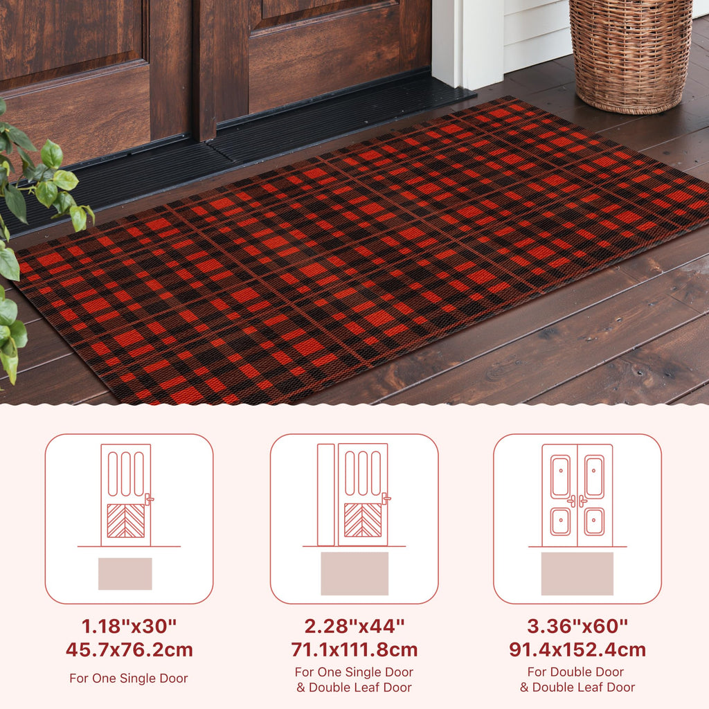 Door Mat 18X30 Inch Buffalo Plaid Christmas Decor Rug Outdoor Geometric Checked Rugs, Washable Carpet for Front