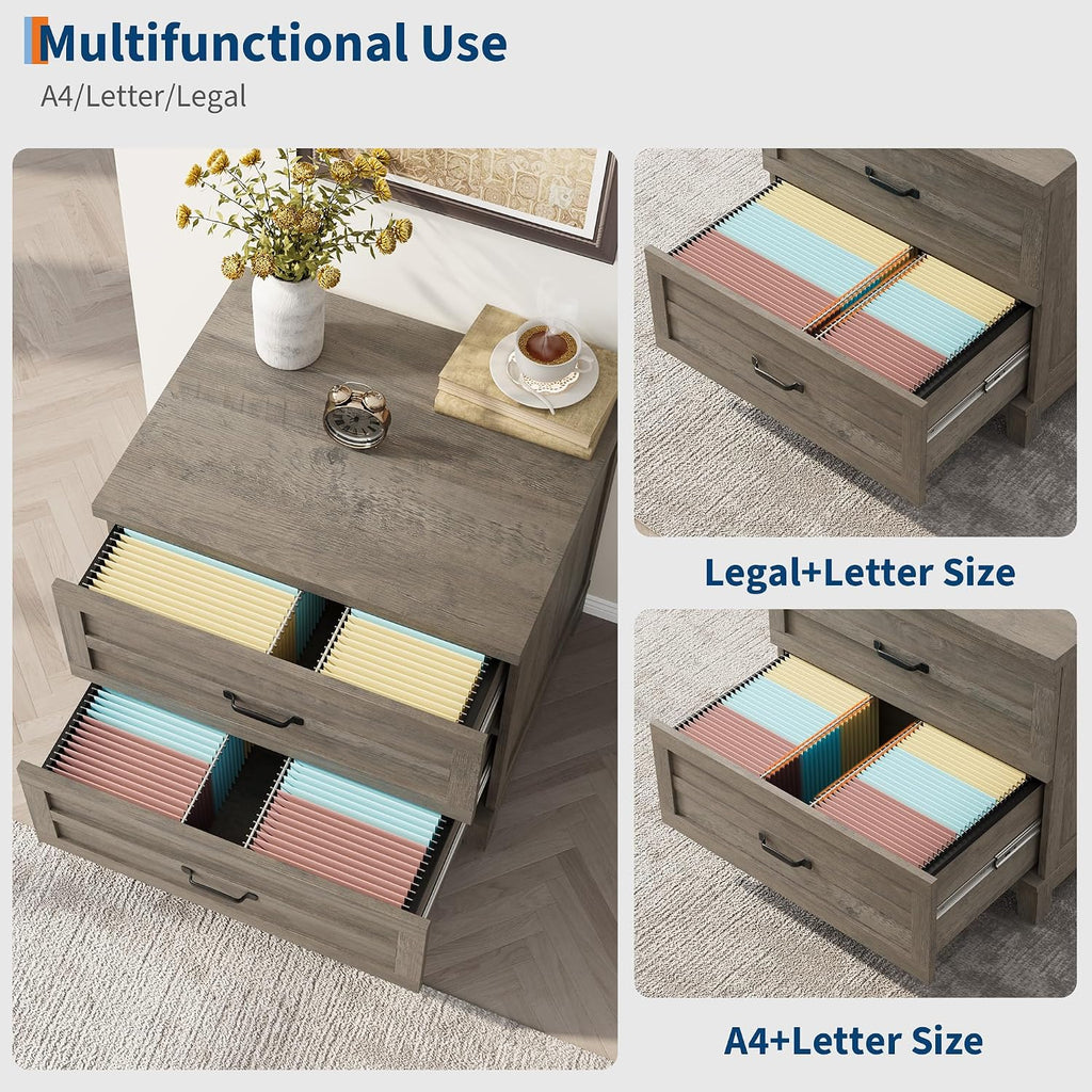 2 Drawer Farmhouse Lateral File Cabinet , Deep Filing Drawers Fit Legal Letter & A4 Hanging Files, Wide Storage