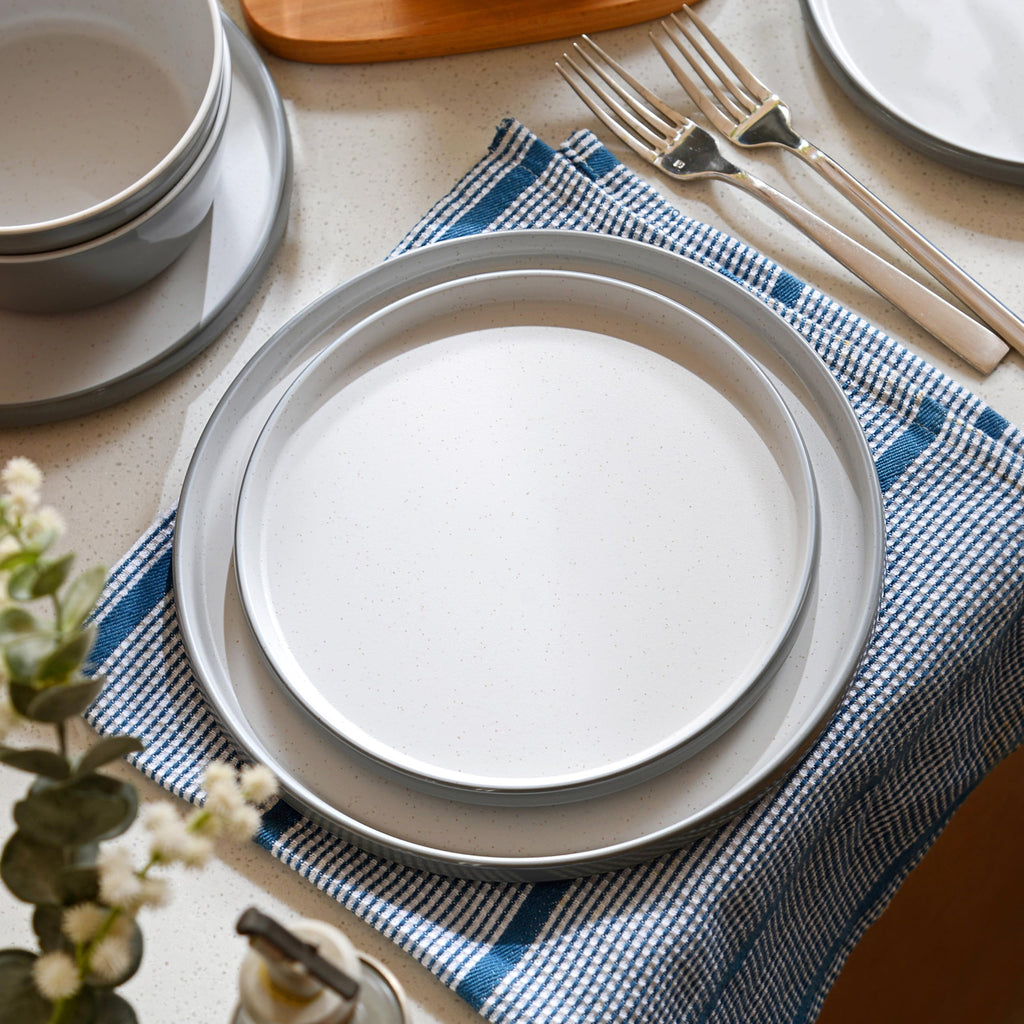 Melamine Dinnerware Sets, Dishware Sets for 4, Light Grey, White