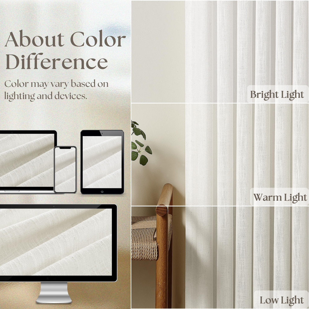 Beige White Pinch Pleated Linen Curtains 132 Inches Long 2 Panels