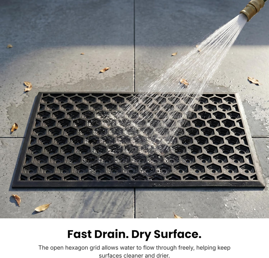 Subhera Collection Heavy Duty Rubber Door Mat 25"×39" Non-Slip Drainage with Dirt Scraper | Outside Doormat for Front