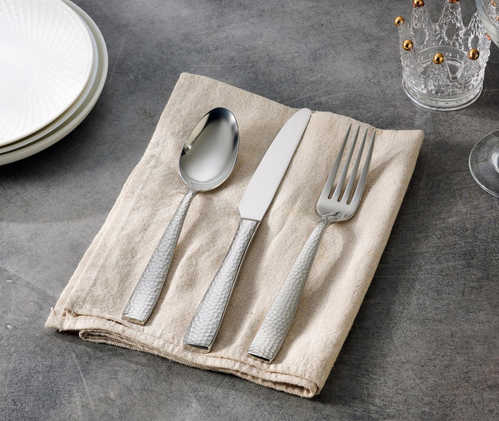 65-Piece Hammered 18/10 Stainless Steel Silverware Cutlery Set, Flatware Service for 12