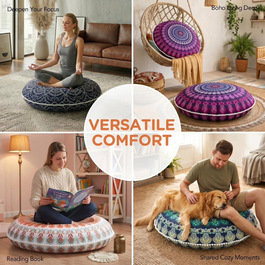 32 Inch Round Floor Pillow, Large Meditation Pouf Cushion, Memory Foam Stuffer Circle Throw Pillows - (Purple
