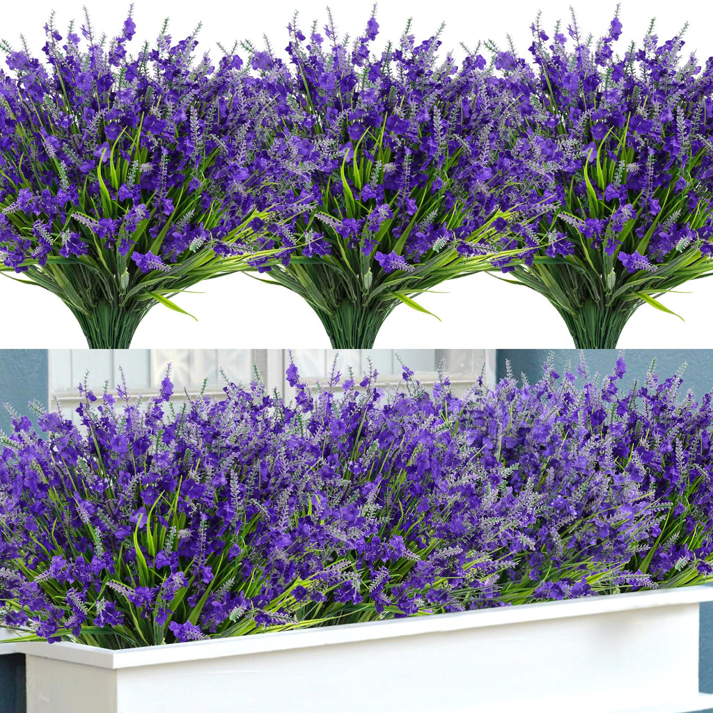 20 Bundles Artificial Lavender Flowers for Outdoors, Deep Purple