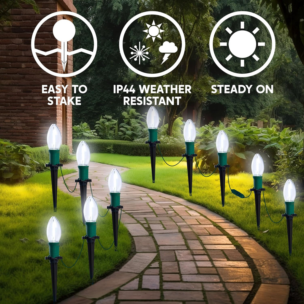 Christmas C9 Pathway Lights Outdoor Decorations 24 Packs, 30.75ft Xmas White Pathway Marker String Lights for Holiday